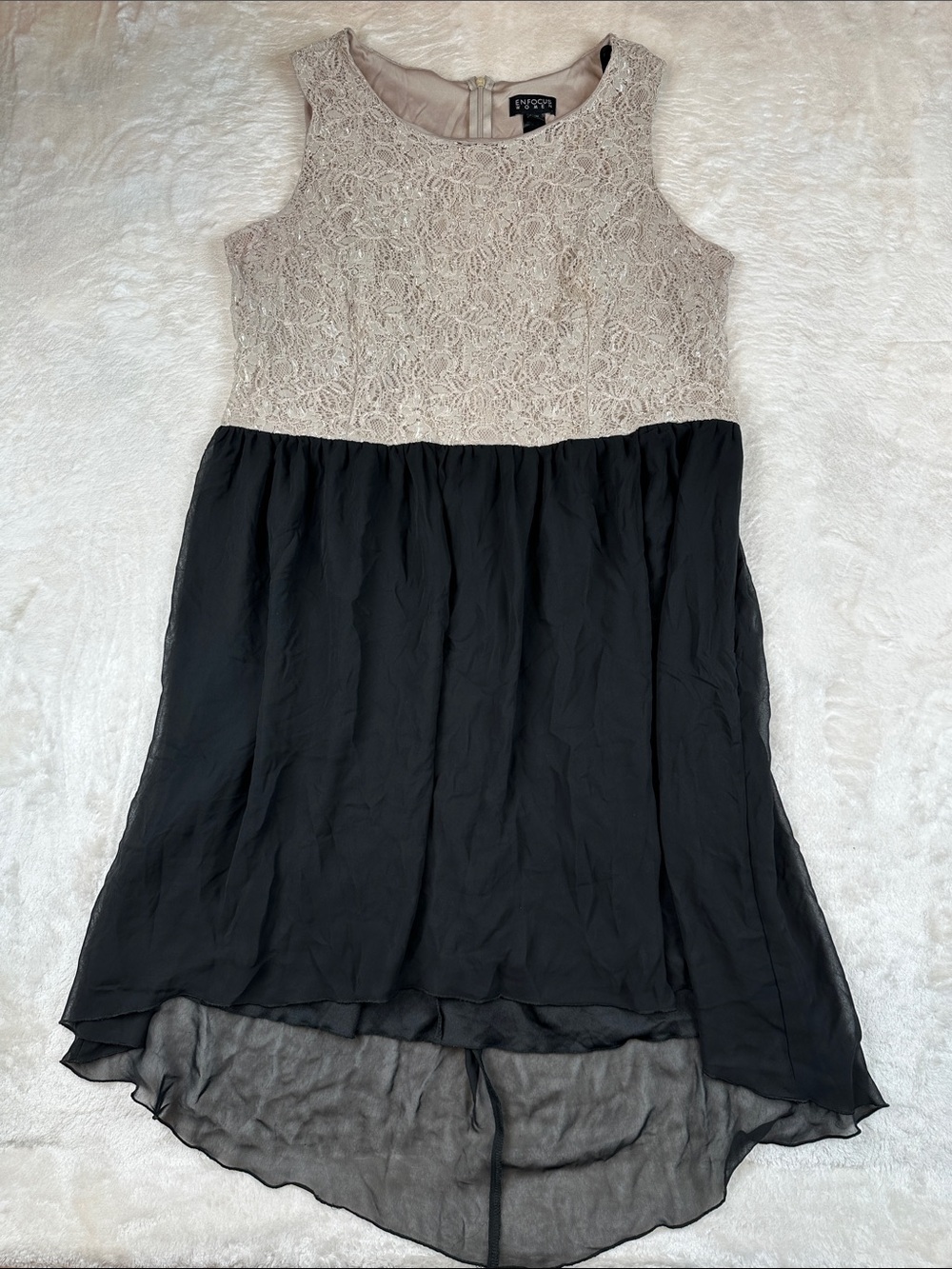 Enfocus Studio Size 20W Nude Lace Bodice with Black High-Low Chiffon Skirt Dress - Picture 1 of 7